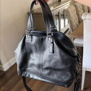 Coach Black Pebbled Leather Duffel Bag with Shoulder Strap